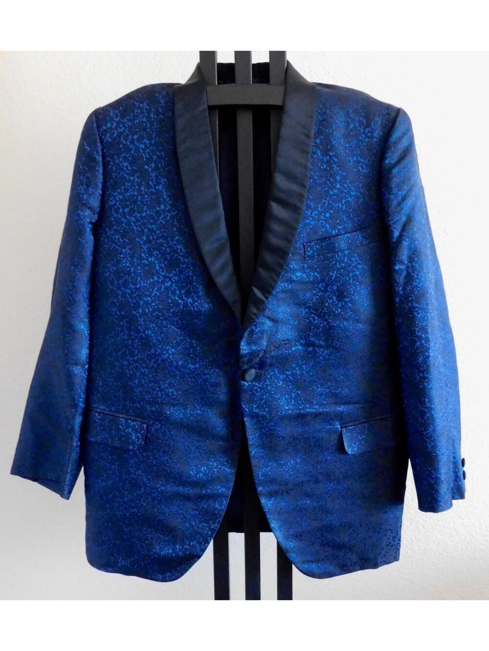 Harilela’s Men's Blue Floral Tuxedo Jacket Shawl Lapel Formal Blazer Size 42R